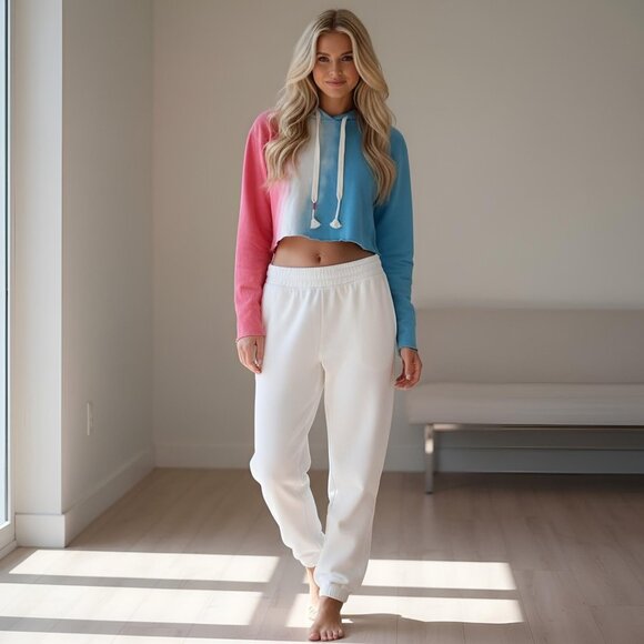 Wildfox Painted Red White Blue Tie Dye Cropped Hoodie ONE OF A KIND S NWT - Picture 1 of 11